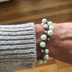 CHAPS Silvertone PEARL; SILVER BEAD Bracelet 7.5"